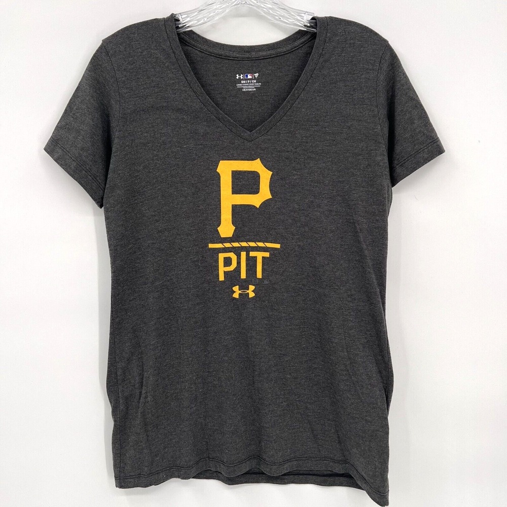 UNDER ARMOUR HeatGear Women's Sz S Loose Gray PITTSBURGH PIRATES V-Neck T-Shirt